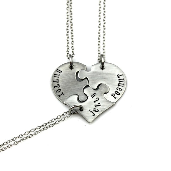 CUSTOM HEART THREE New Puzzle Piece Necklace Set Hand