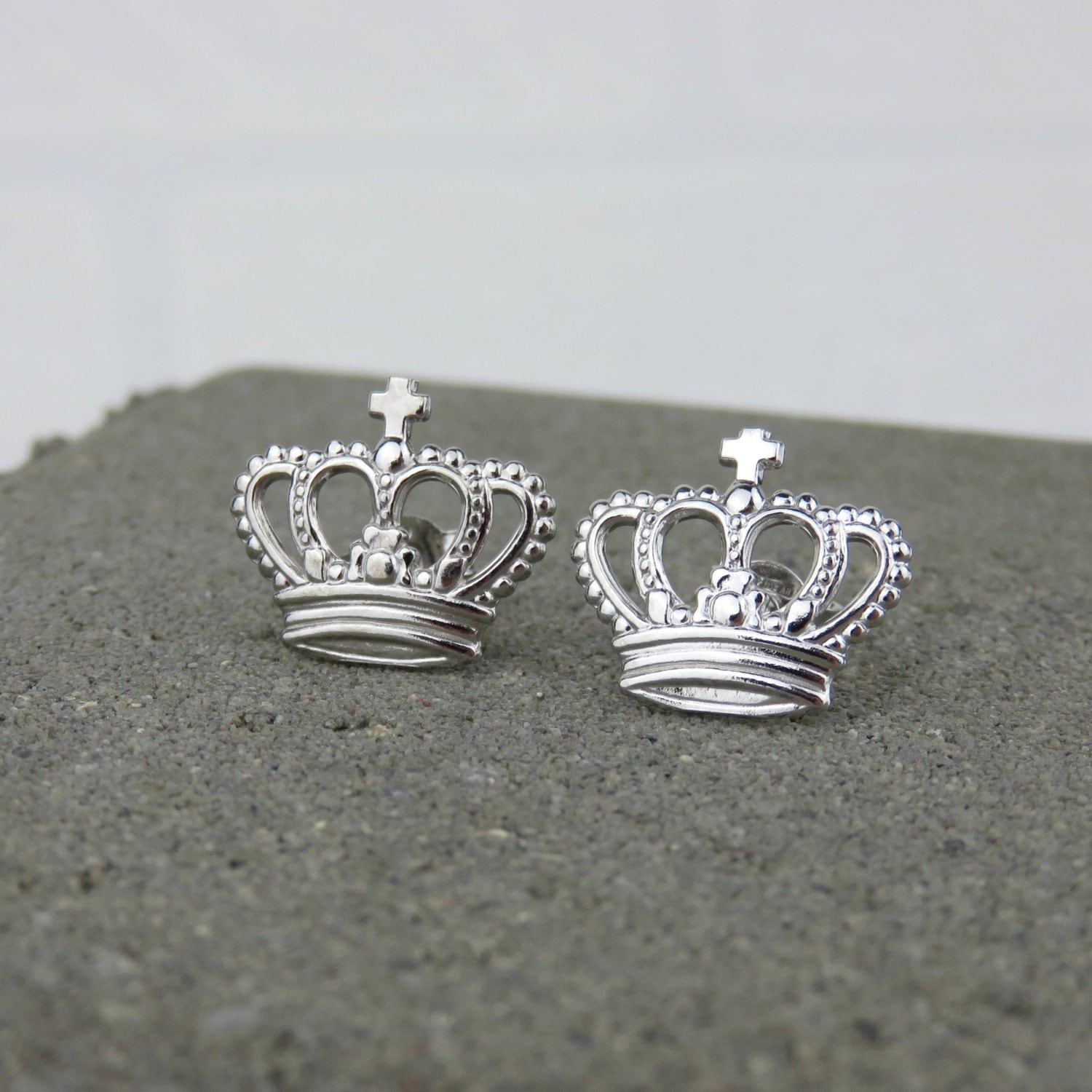 Silver Crown Stud Earrings Available in Yellow Gold Rose