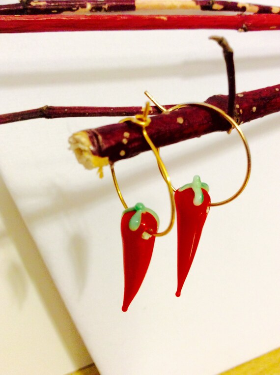 red pepper earrings hoop pepper earrings by JeriAielloartstore