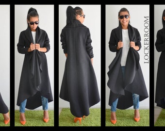 Maxi coat / Black warm coat /Long extravagant coat /Women wool coat /Adorable Cashmere coat /Winter wool coat