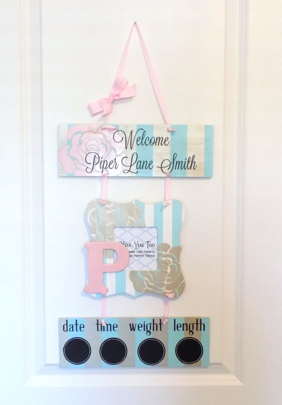 Hospital Door Hanger Baby Girl Aqua Pink & Gold