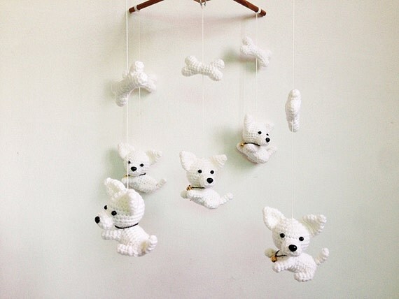 White Puppy with tiny bell Amigurumi Baby Mobile by ...