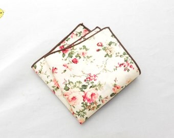 Cream White Floral Pocket Square, Floral Pocket Square, Ivory Floral Pocket Square, White Pocket Square, Wedding Pocket Square