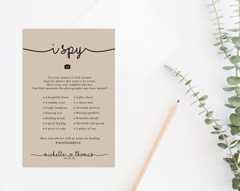 I Spy With My Little Camera Printable Card, Printable Camera Game, Wedding Hashtag Sign, I Spy Wedding Game, Wedding Reception Game