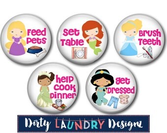 Magnetic Chore Chart Buttons. Kids Chore Chart Magnets Princess Theme
