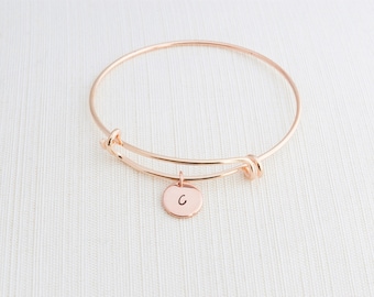 Rose Gold Bangle Bracelet, Initial Bracelet, Stacking Bracelet, Monogram Bracelet, Gift Idea