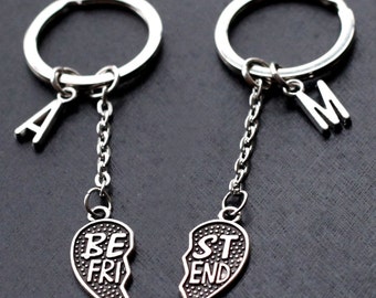 Best Friends Keychain, initials friendship Keychain set, PARTNERS IN CRIME, best bitches, broken heart set, sisters gift jewelry