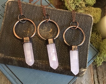 Rose Quartz Necklace Rose Quartz Pendant Electroformed Crystal Necklace Pink Crystal Necklace Healing Crystal Jewelry Gypsy Necklace Boho