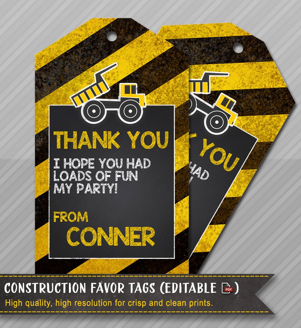 Construction Favor Tags Construction Gift Tags Construction