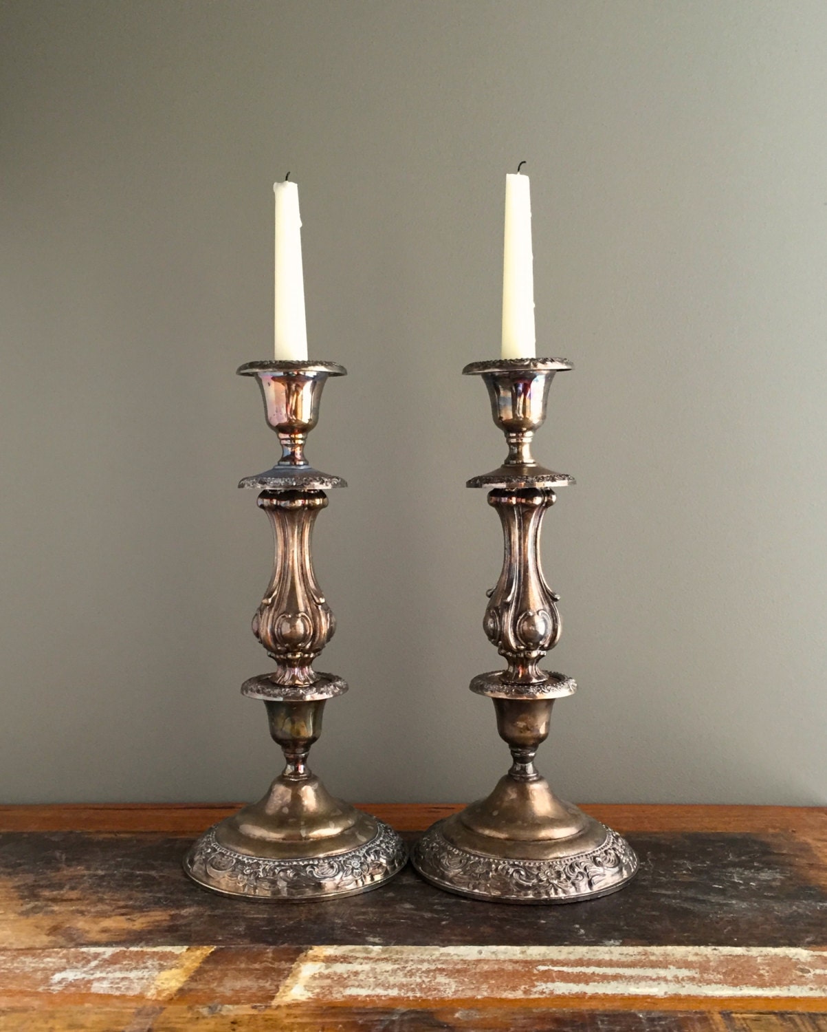 Vintage French Style Candle Holders Shabby Chic Silver