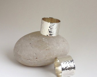 HAMMERED / or MIRROR POLISHED Silver Wide Band Ring. Ring with Personal Message. Personalized ring. Cigar band ring. Argentium silver ring.