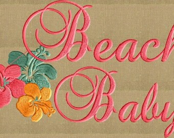 Beach Baby Embroidery Design "Beach Baby" Hawaiian Flower Embroidery DESIGN FILE - Instant download - Vp3 Exp Dst Hus Jef Pes formats