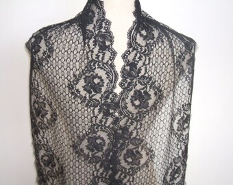 RESERVED 3 yards black french lace trim (N63)/ 10" wide stretch lace trim by the yard