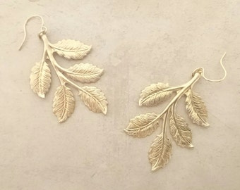 Gold Leaf Earrings Bridal Earrings Dangle Earrings Grecian Earrings Leaf Jewelry Wedding Jewelry Woodland Wedding Earrings