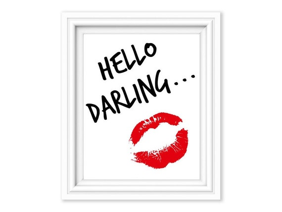 Hello Darling Print Red Lips Kiss Printable Men By Therusticink 