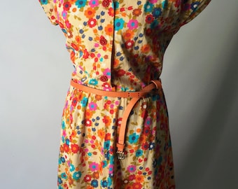 Handmade Bright floral midi dress with capped shoulders
