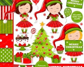 Christmas clipart, Christmas girl clipart, Christmas, Clip art, Girl clipart, Christmas elf clipart - CL120