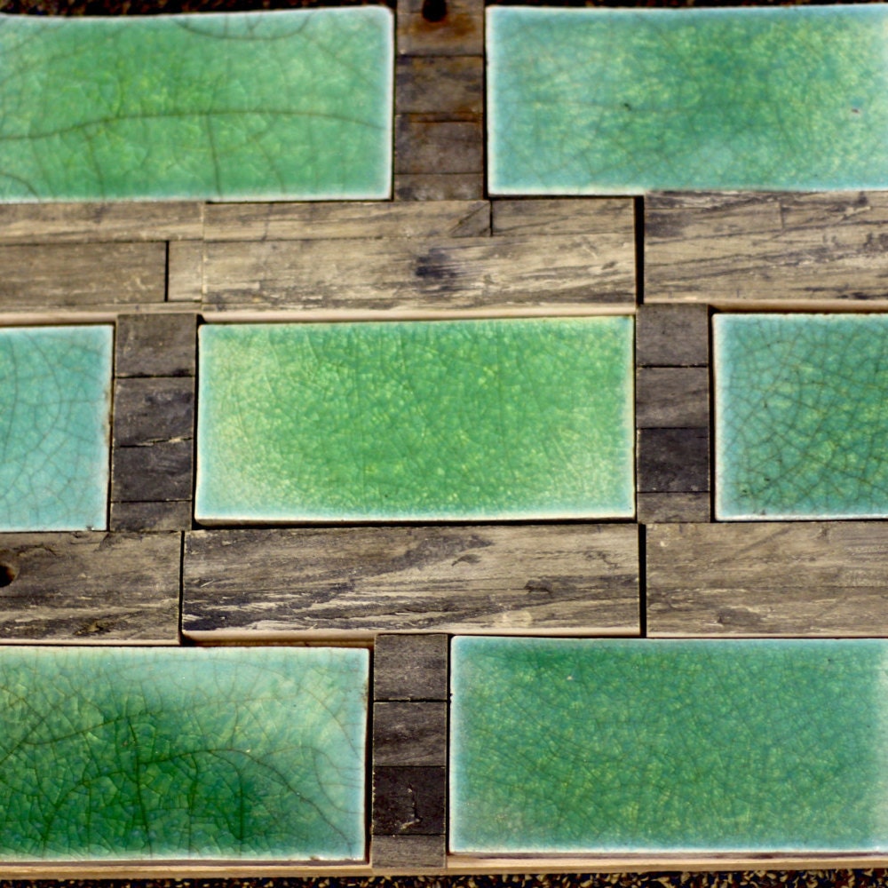 Accent Wall Kit Reclaimed Barn Wood and Raku tile by DefiDesign