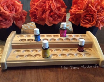Essential oils rack / holder ~ 2 tier wood oil shelf, holds 38 eo bottles, flex sizing for 5ml & 15ml bottles, GIFT W/PURCHASE thru June 11!