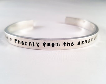 Phoenix bracelet, phoenix bird, inspirational quote, hope rises like a phoenix from the ashes of shattered dreams, motivational gift