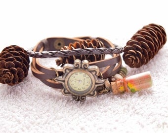 Wristwatch for women-women watch-coffee women watch-wrist watch-metal women watch-fashion women clock-faux leather band-leather band watch
