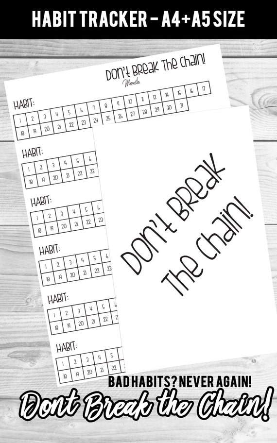 Habit Tracker Don't Break the Chain Monthly and Yearly