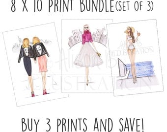 Fashion Illustration, fashion sketch, wall art, Bundle offer- 8x10" prints ( Set of 3 ) fashion print, shoe illustration, chic art