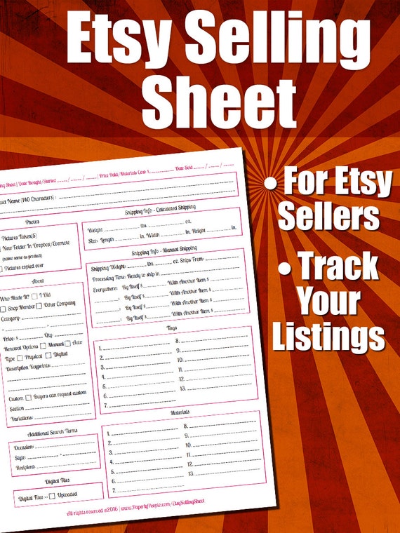 Etsy Products Listing Sheet Etsy Seller Form Listing