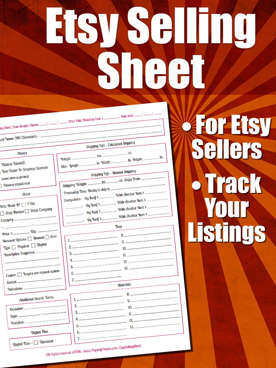 template y printable Sheet Form, Etsy Seller,  Products Etsy Listing Listing