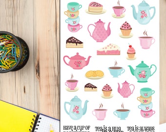 Cute Teacup Teapot and Cake Planner Stickers | Tea Time | Morning Tea | Afternoon Tea | Tea Lover (S-051)