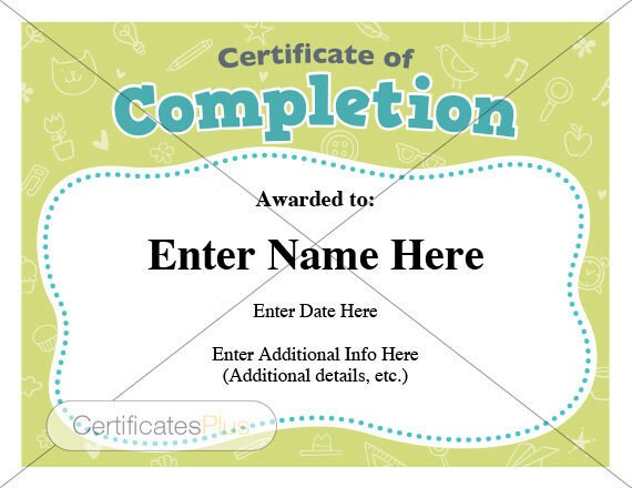 Certificate Of Completion Kid Certificate By Certificatesplus