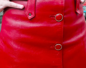 SALE // Vintage Red Leather Mini Skirt