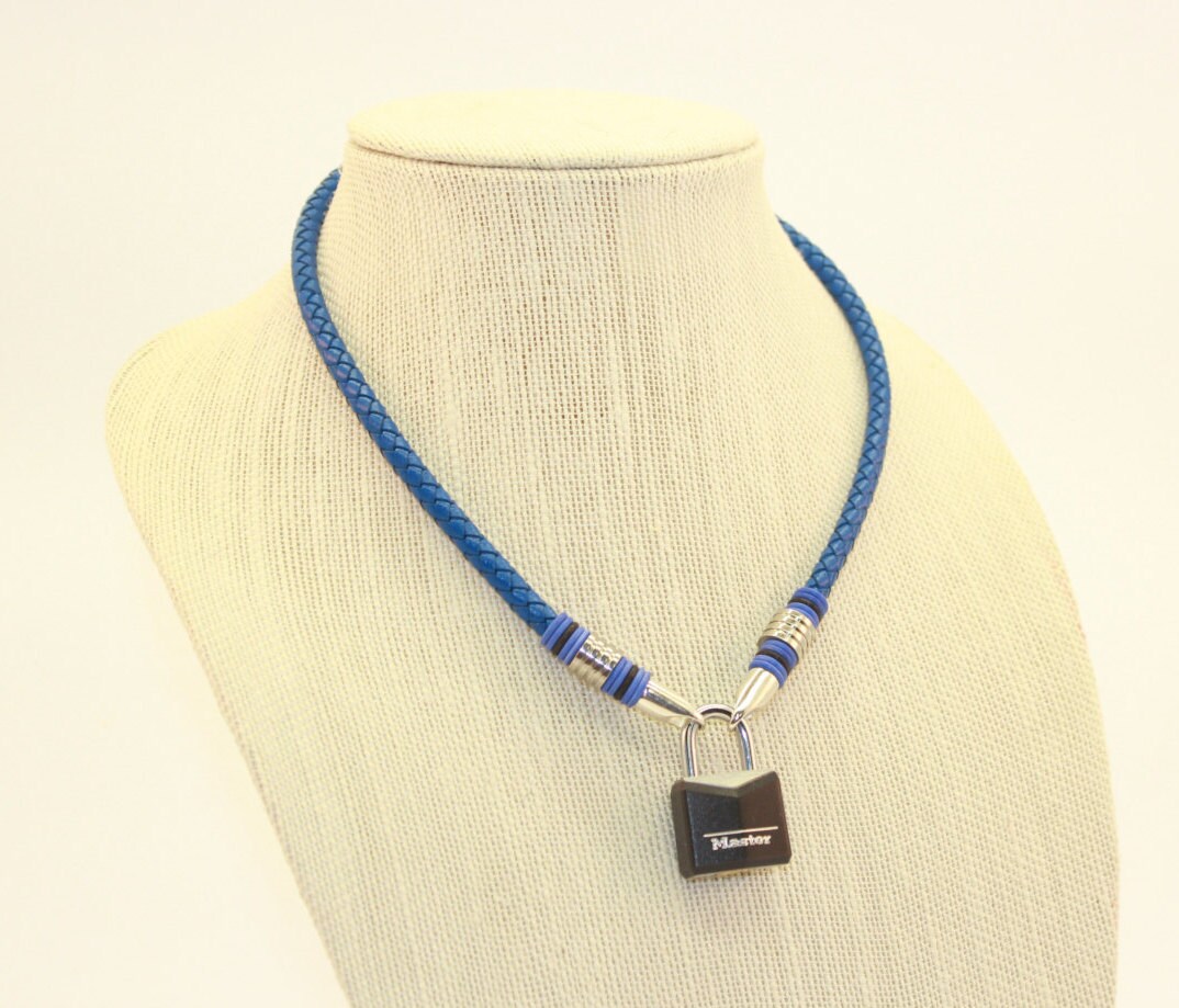 Leather BDSM Cord Collar in Blue