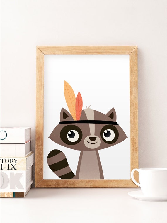 Racoon print Cute animals Animals wall art Nursery decor