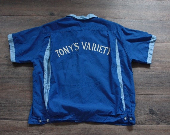 Vintage 1960's Bowling Shirt // 50s 60s Royal Blue and