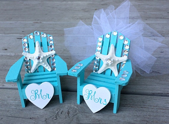 Adirondack Chairs,Bling Wedding Cake Topper,Beach Chairs Cake Topper 