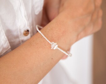 Raw Moonstone Bracelet, Moonstone Bracelet, Bracelet Boho Style, Seed Bead Bracelet, Silver Moonstone Bracelet, Moonstone Bracelet for Her