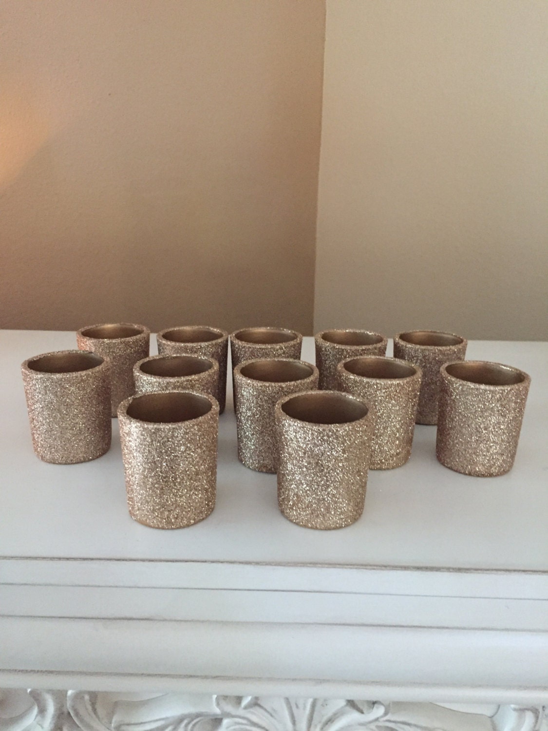 Champagne Gold Glitter votive candle holders Set of 12 votive