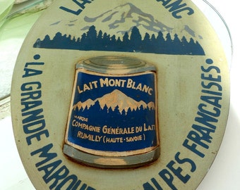 Vintage French Wooden Advertisement Sign Board, Lait Mont Blanc, La Grande Marque Des Alpes Françaises, Handmade Milk Can 3D Relief Effect