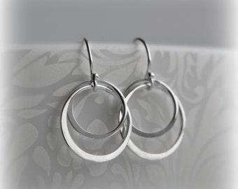 Double Hoop Earrings, Silver Hoop Earrings, Sterling Silver Circle Earrings, Silver Circle Earrings, Gift for Her, Bridesmaid Gift Blissaria