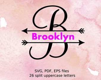 Split letter SVG with arrows, Split Monogram Letters, Split Alphabet svg files, arrow svg initials , svg font for cricut, arrow monogram svg