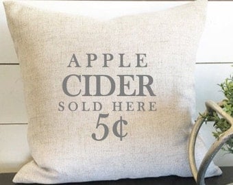 Apple Cider Pillow Cover, Fall Pillow, Autumn Pillow, 18 x 18 Pillow, Fall Decor, Autumn Decor, Gift, Housewarming gift, pillow cover