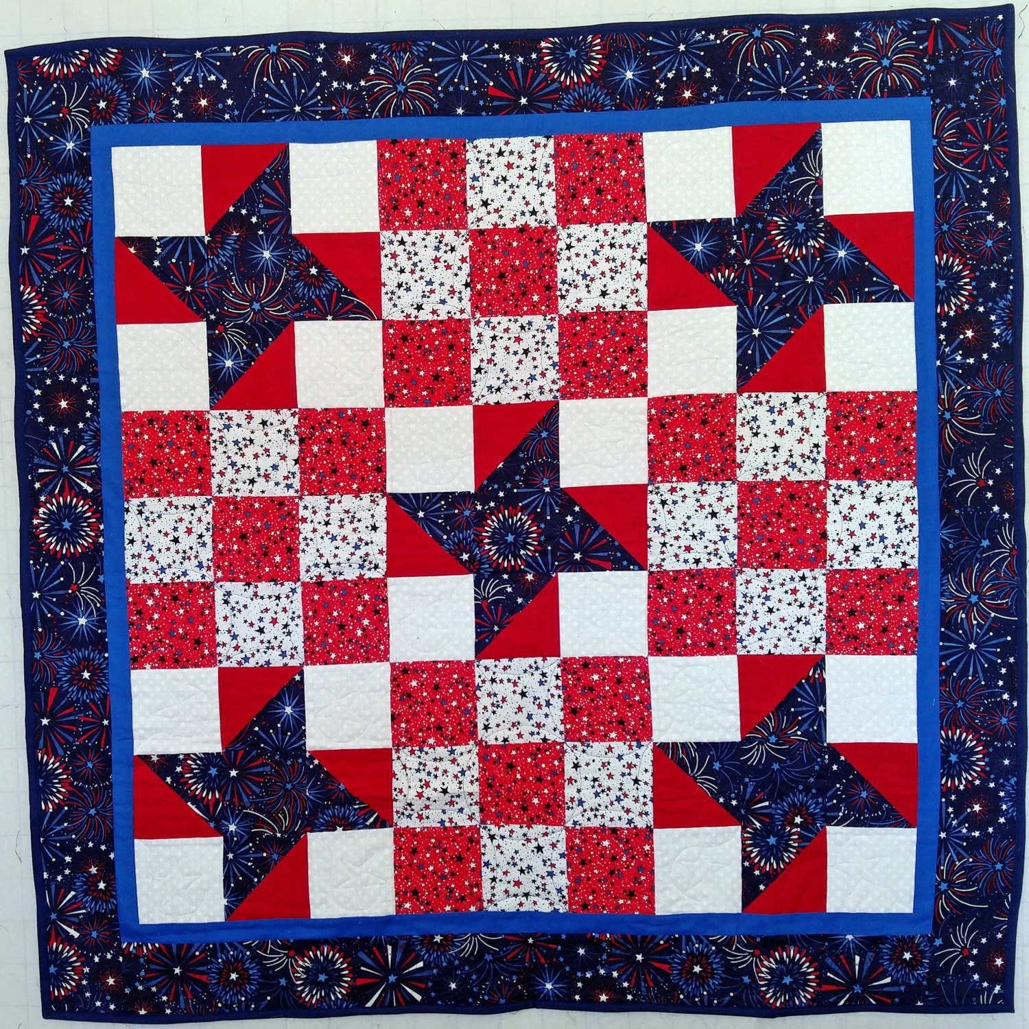 Patriotic Stars And Stripes American Handmade Quilt