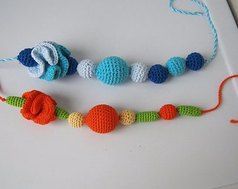 Crochet Necklace / Wooden necklace for baby / necklace for baby teeth / baby gift / Red,blue flower/Necklace made of wood and cotton/Ready