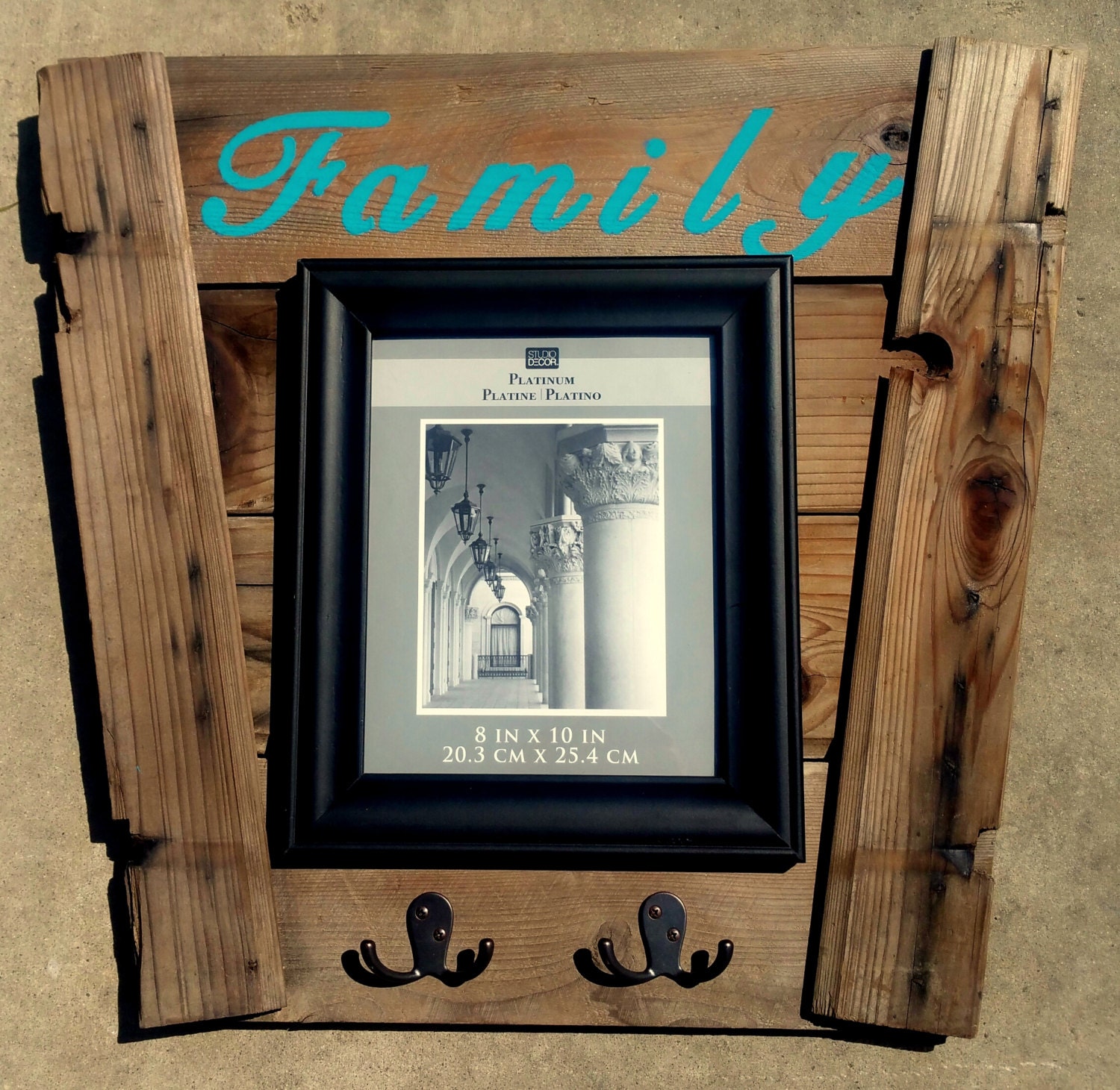 Rustic Family Picture Frame With Two Coat Key By JGRwoodDesigns   Il Fullxfull.1041663893 4j86 