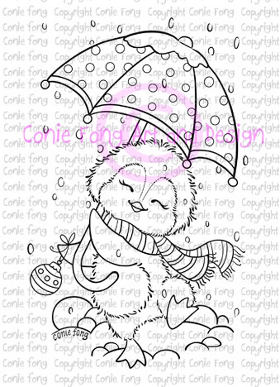 Digital Stamp, Digi Stamp, Digistamp, Dancing in the Snow by Conie Fong, Penguin, Christmas, coloring page