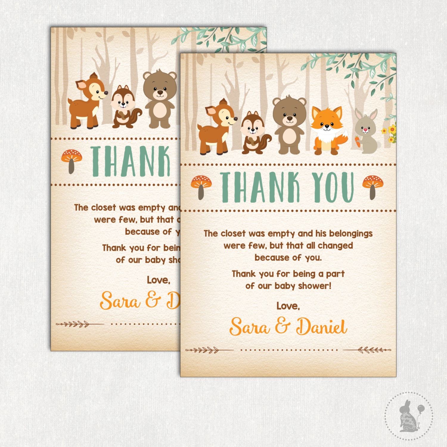 WOODLAND Thank You Card. Rustic Woodland Baby Shower