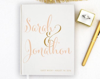 Wedding Guest Book Personalized Gold Guest Books Custom Guestbook Modern Wedding Script Wedding - white