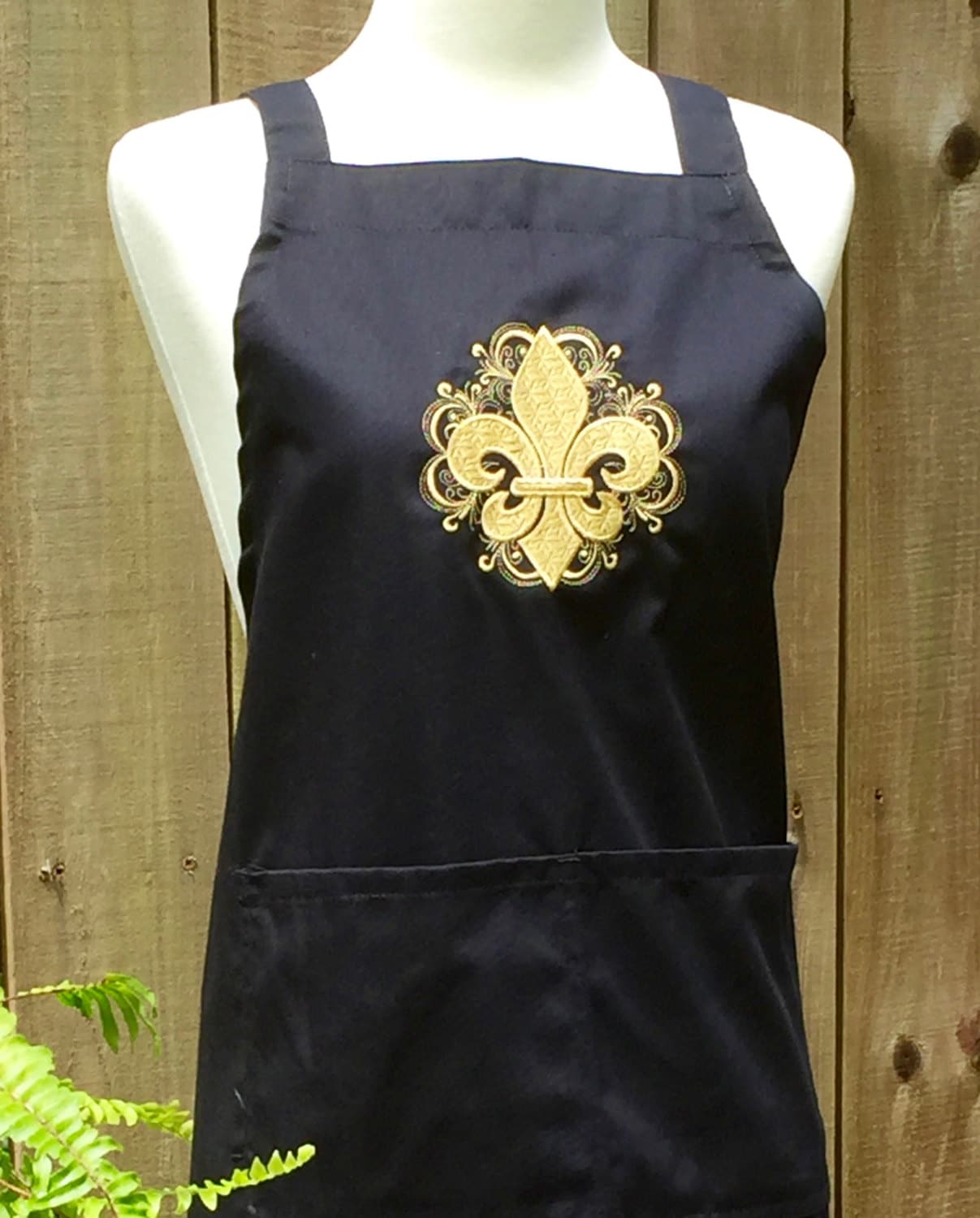 Black and Gold Apron Kitchen Apron Fleur de lis Bridal
