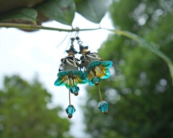 Victorian Earrings - Flower Earrings - Turquoise Earrings - Vintage Wedding - Swarovski Earrings - Gift For Her - Vintage Style Dangle Drop.